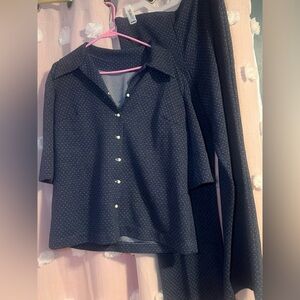 Women's Navy Polka Dot Blouse and Pants Set